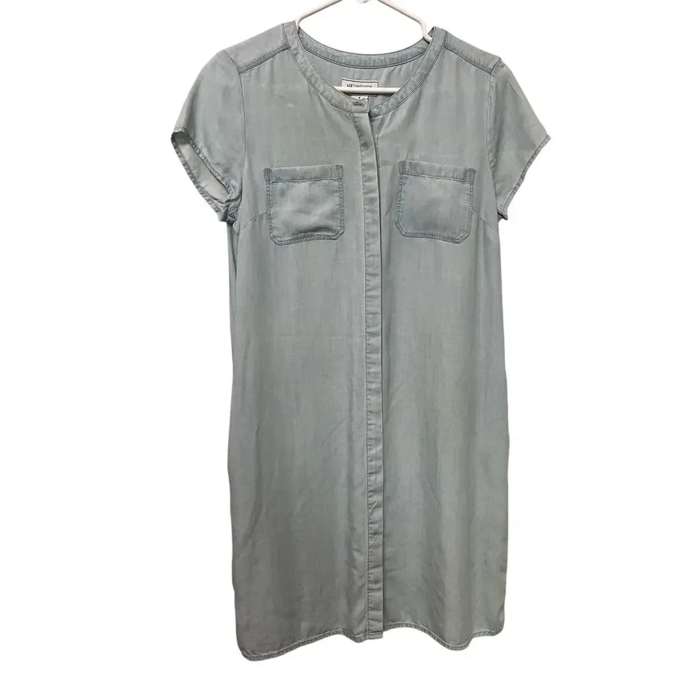 Liz Claiborne Simply Liz Women’s Midi Dress Sz‎ Small Chambray Blue Button
